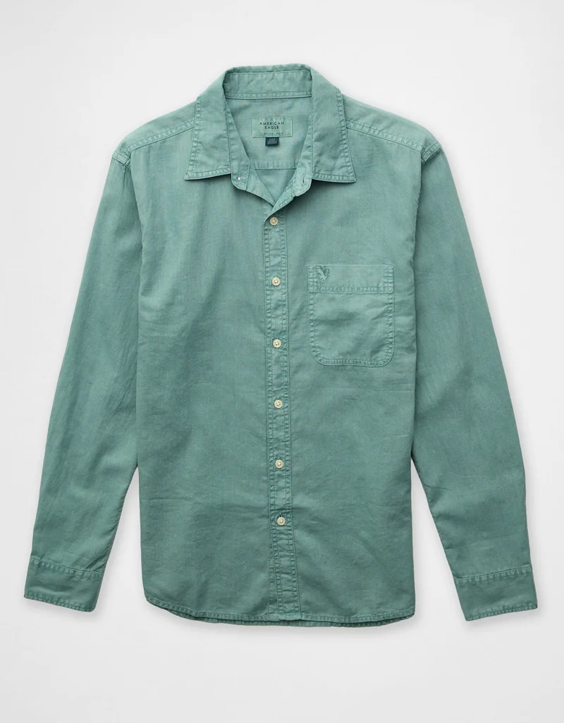 American Eagle  AE Everyday Button-Up Linen Shirt for Men | Best Price UAE