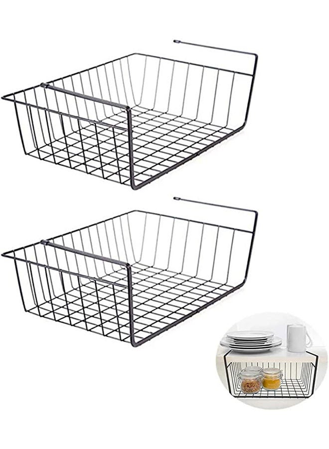 AKDC AKDC Metal Under Shelf Hanging Storage Bin Basket  - Large Pack of 2 (Black) (Black)  - Image 4