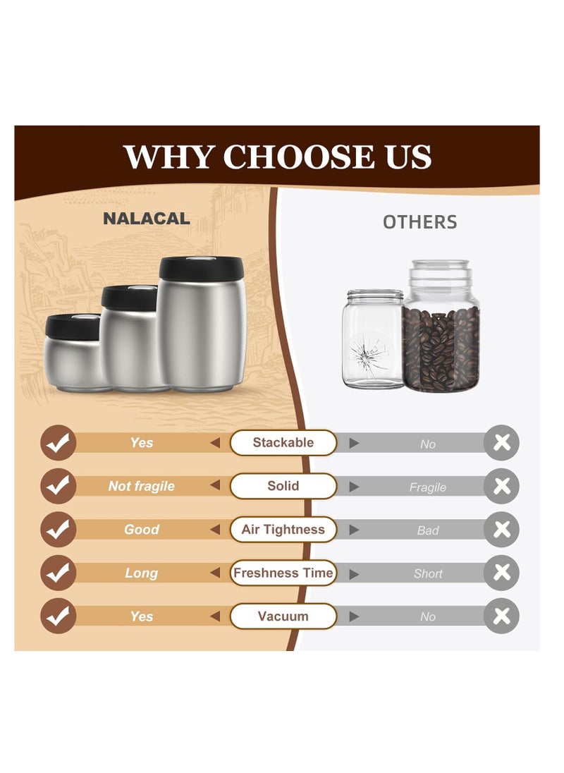 KASTWAVE 800ml Coffee Vacuum Canister, Food Storage Jars, 10.7ozStainless Steel Coffee bean Container, Food Storage Container with Airtight Lid, Push Out Excess Air Preserve Food Freshness  - Image 4