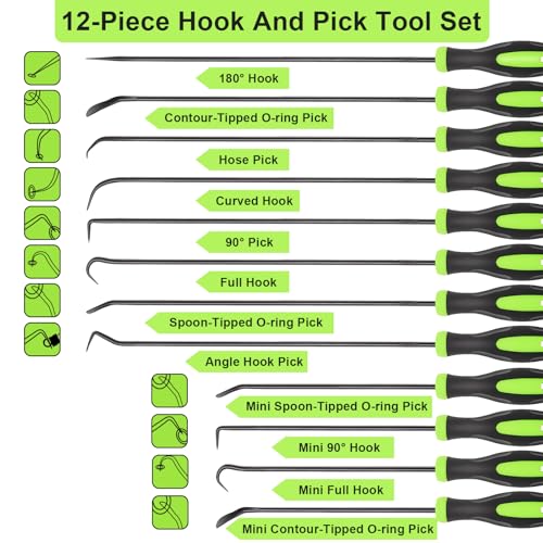Doaho 12PCS Automotive Hook and Pick Tool Set,Long & Mini Precision Puller Remover Tool Kit for Auto O-Ring,Seal & Gasket Removal,Mechanic Professional Tools,Car Repair Essentials - Image 3