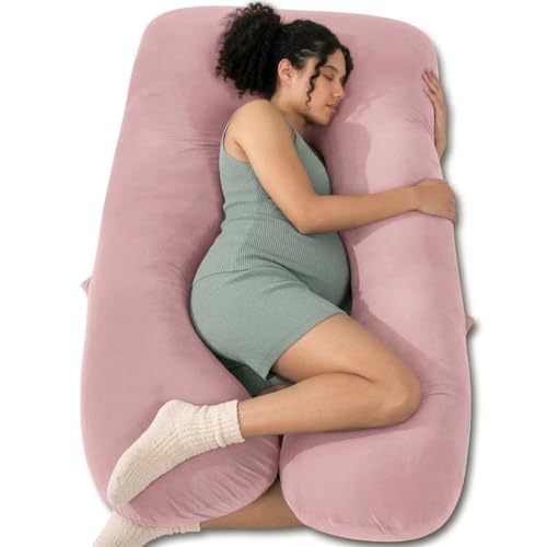 QUEEN ROSE Extra Long Pregnancy Pillows, 60 Inch U Shaped Body Pillow for Sleeping, Cooling Maternity Pillow for Pregnant Women, Body Support for Adults, with Soft Silky Cover, Pink - Image 1