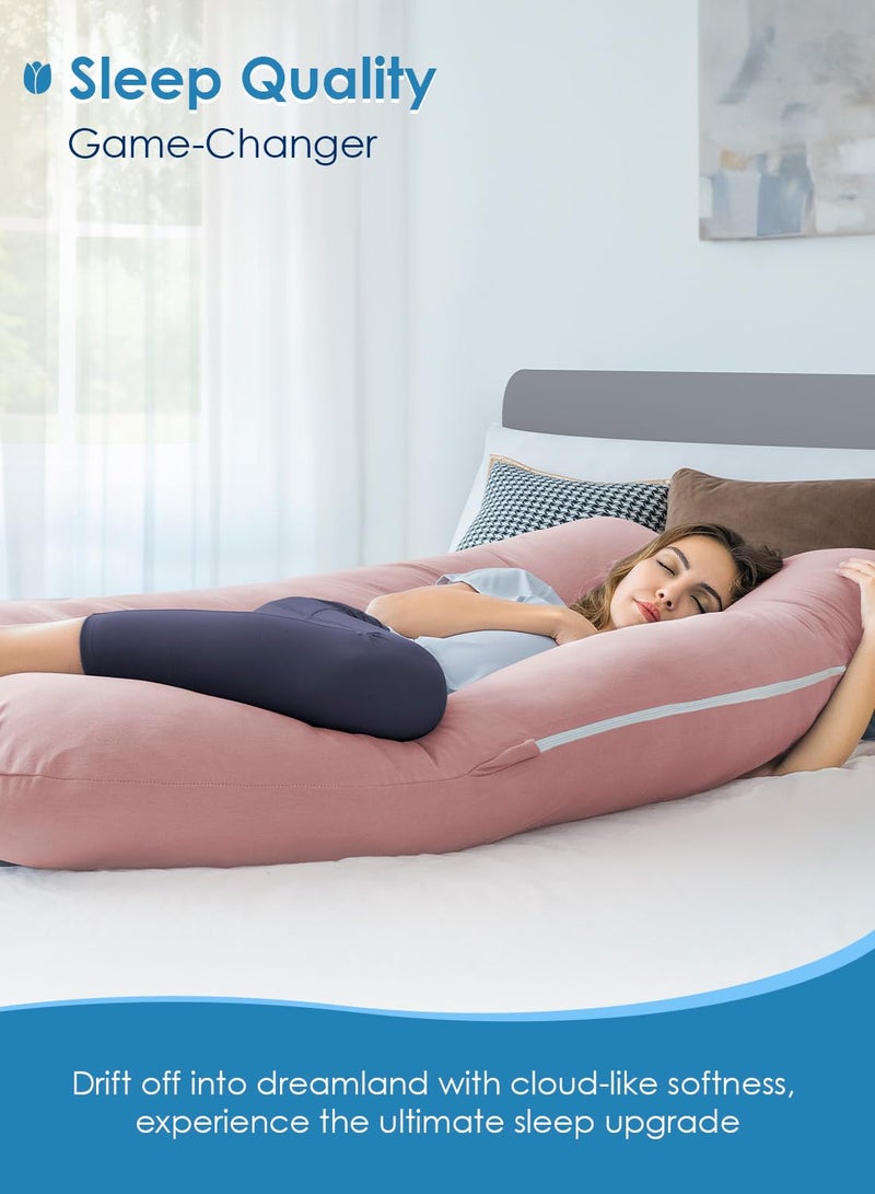 QUEEN ROSE Extra Long Pregnancy Pillows, 60 Inch U Shaped Body Pillow for Sleeping, Cooling Maternity Pillow for Pregnant Women, Body Support for Adults, with Soft Silky Cover, Pink - Image 5