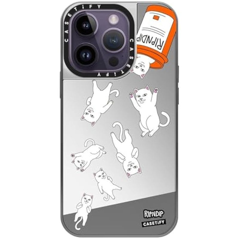 Casetify Mirror Case for iPhone 14 Pro 【RipNDip Colab/Reflective / 4.9ft Drop Protection/Compatible with Magsafe】 - Nermal Pills - Silver on Silver - Image 2