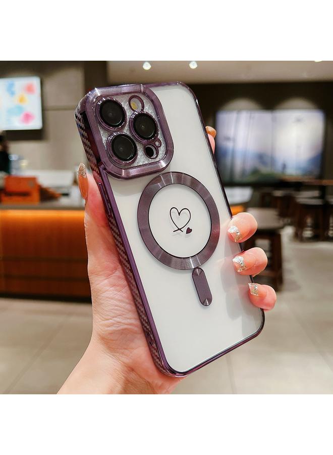 Zaboon Case For iPhone 13 Pro Max Loves Carbon Fiber Clear Plated Magsafe TPU Phone Case - Image 1