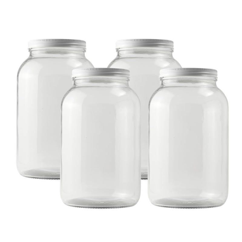 FastRack - One Gallon Wide Mouth Jar with White METAL Airtight Lid (Pack of 4) | Glass Canisters with Airtight Lids | Large Mouth Glass Jar with Fermentation Lid for brewing, fermentation and pickling - Image 1