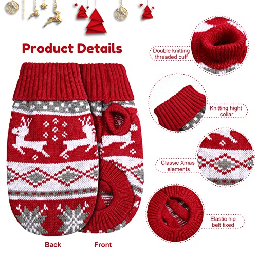 Eccliy 2 Pieces Christmas Cat Dog Sweater Christmas Outfit Holiday Sweater for Small Dogs Winter Knitwear Xmas Pet Clothes Warm Reindeer Snowflake for Kitty PuppyS - Image 3