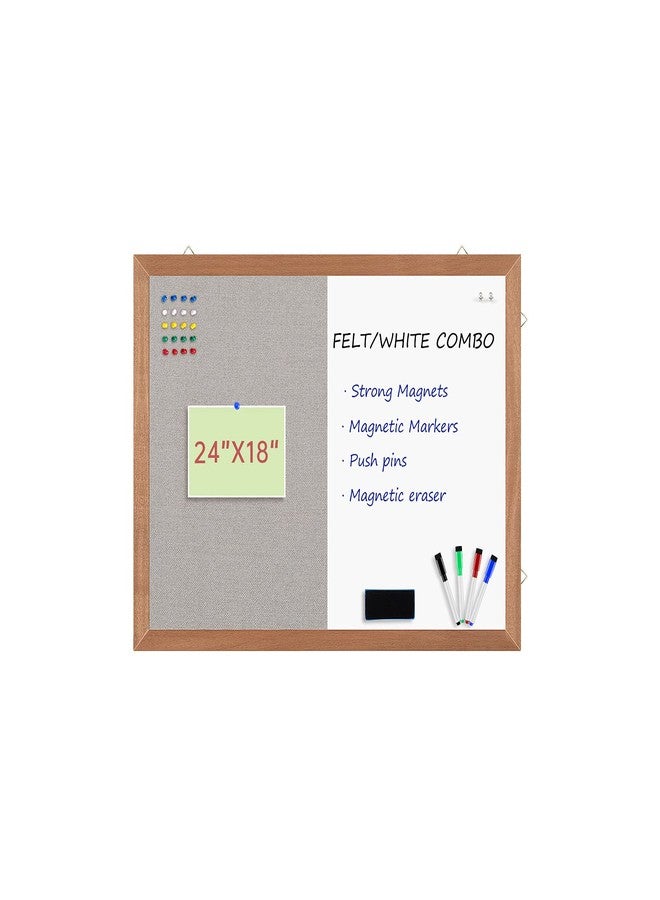 Miou Grey Felt Bulletin/Dry Erase White Combo Board, 24" X 18“ Combination Whiteboard/Bulletin Board, Pin Board with Natural Wood Frame… - Image 1