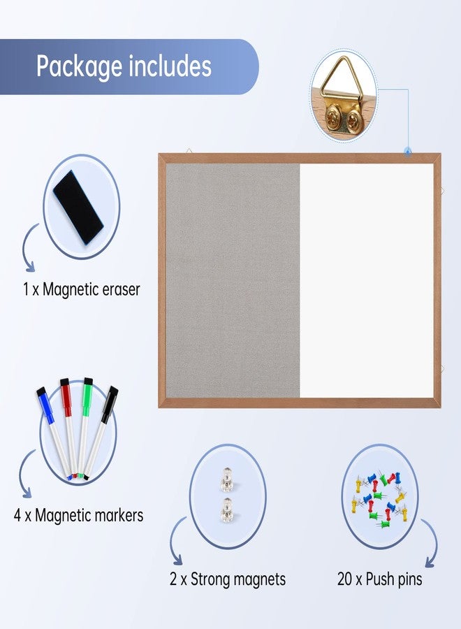 Miou Grey Felt Bulletin/Dry Erase White Combo Board, 24" X 18“ Combination Whiteboard/Bulletin Board, Pin Board with Natural Wood Frame… - Image 2