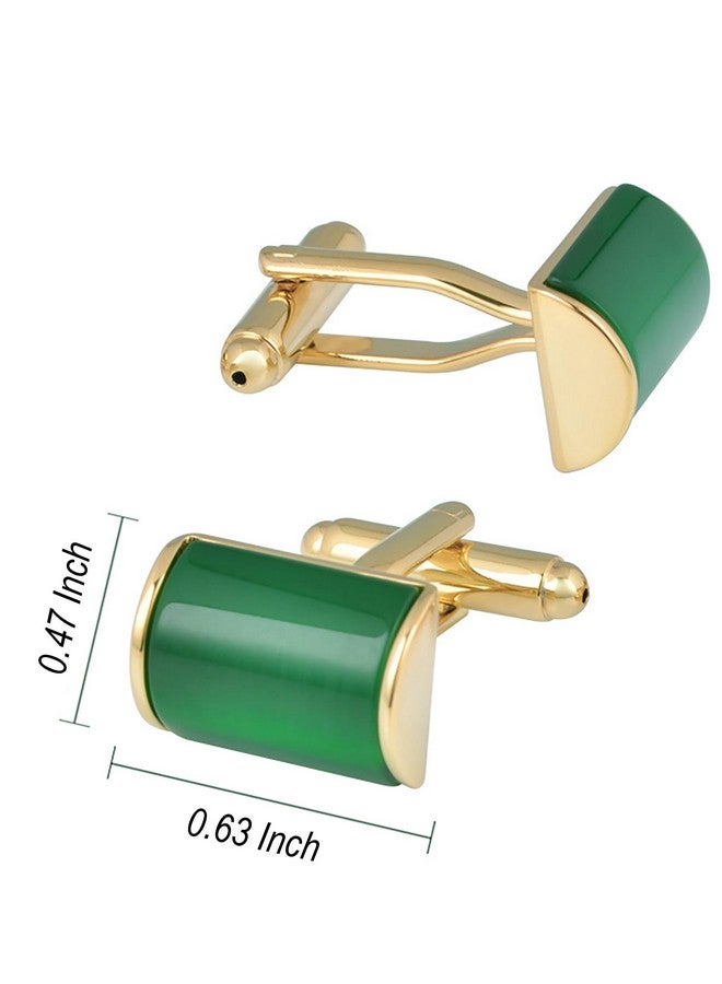 Jonwo Rectangle Green Cat Eye Cufflinks For Men Natural Opal Stone Cuff Links With Gift Box Wedding Business Gift For Men (Golden Cat Eye) - Image 3