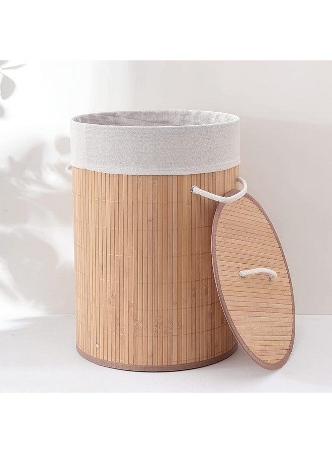 Kuber Industries Kuber Industries 72 Ltr Round Bamboo Laundry Basket For Clothes With Lid | Used/Washing Clothes Bag & Laundry Box - Light Brown - Image 5