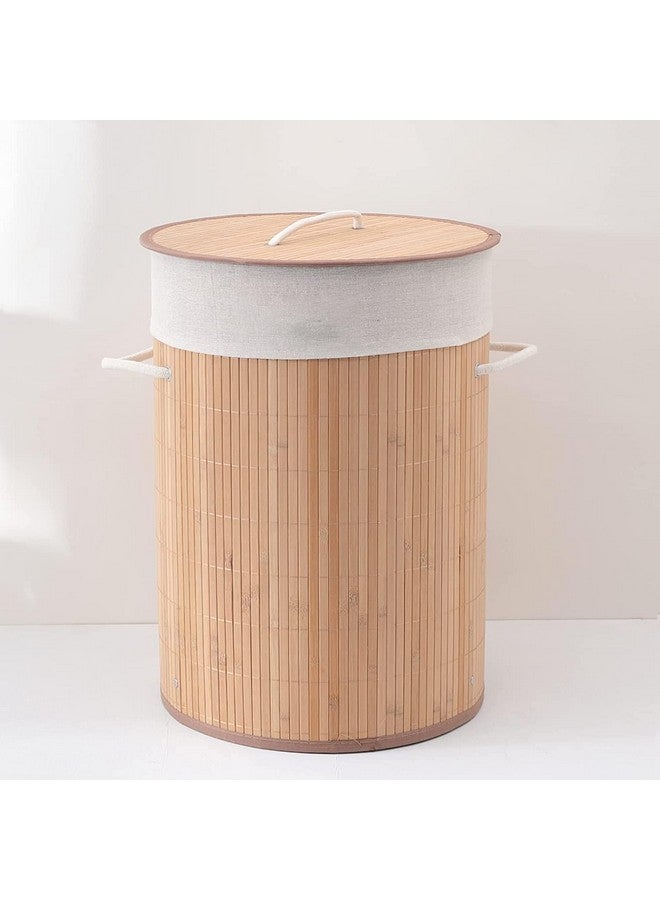 Kuber Industries Kuber Industries 72 Ltr Round Bamboo Laundry Basket For Clothes With Lid | Used/Washing Clothes Bag & Laundry Box - Light Brown - Image 4