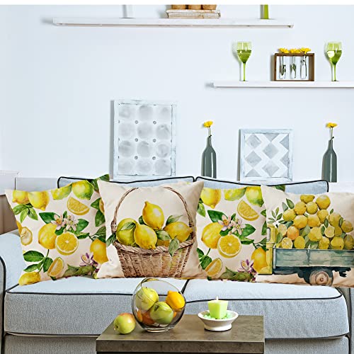 Ogiselestyle Watercolor Lemons Throw Pillow Covers, 18 x 18 Inch Yellow Summer Lemon Cushion Case for Sofa Couch Set of 4 - Image 2