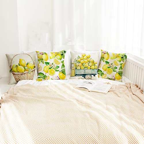 Ogiselestyle Watercolor Lemons Throw Pillow Covers, 18 x 18 Inch Yellow Summer Lemon Cushion Case for Sofa Couch Set of 4 - Image 3