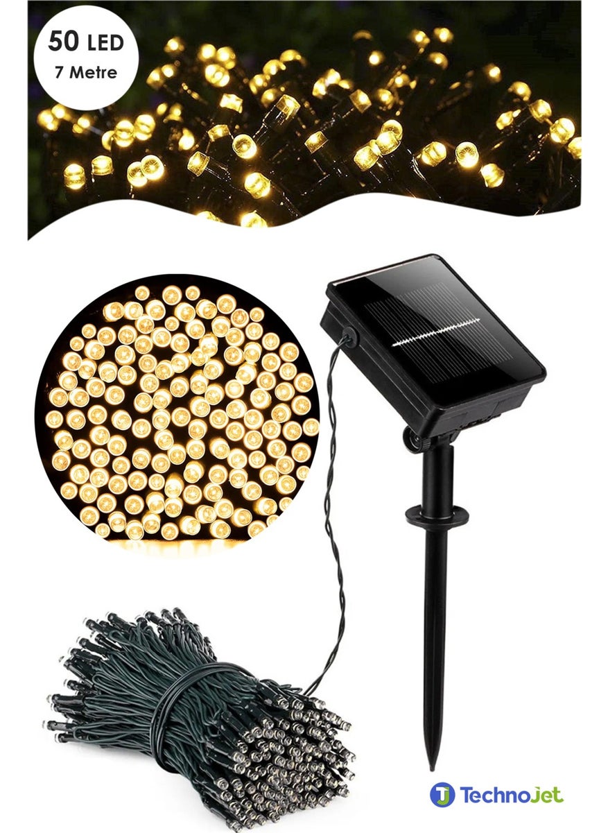Technojet - 7 Meters Solar Strip with 50 LEDs Garden Decoration Lighting LED Yellow Light Solar Powered - Image 1