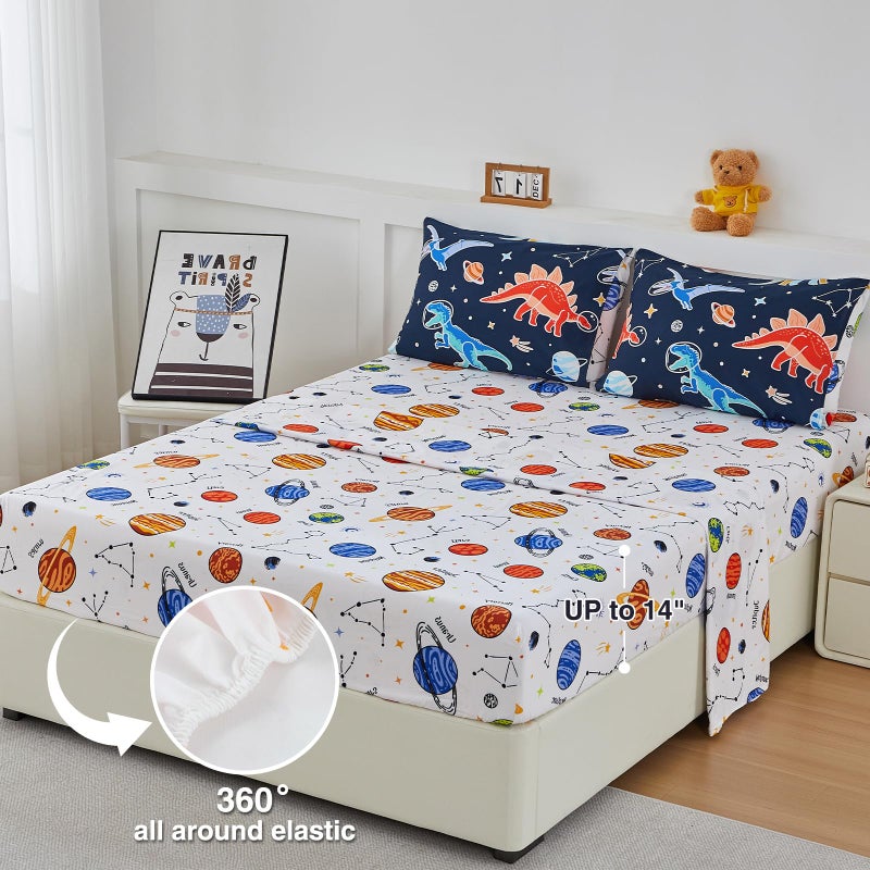 A Nice Night 5pc Glow in The Dark Kids Comforter Set,Dinosaur Galaxy Printed, Space Bedding Set Twin Size for Boys Girls Teen - Image 4