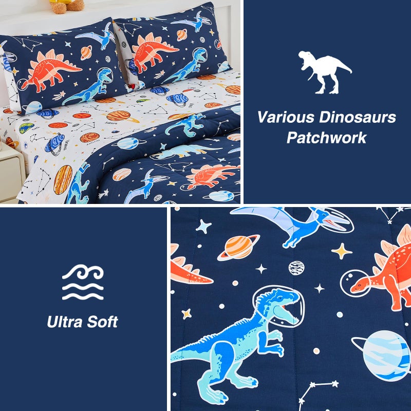 A Nice Night 5pc Glow in The Dark Kids Comforter Set,Dinosaur Galaxy Printed, Space Bedding Set Twin Size for Boys Girls Teen - Image 5