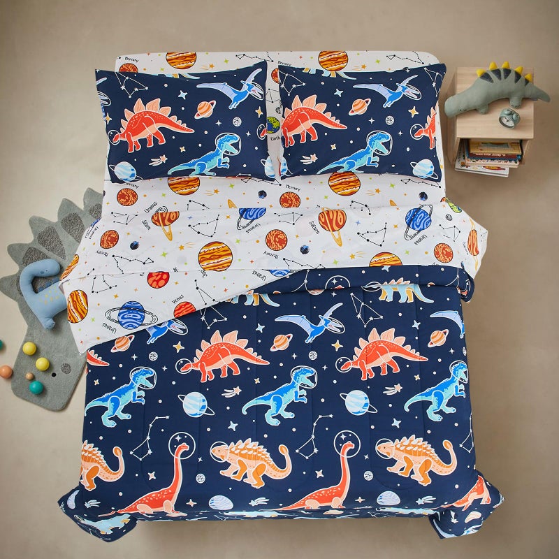 A Nice Night 5pc Glow in The Dark Kids Comforter Set,Dinosaur Galaxy Printed, Space Bedding Set Twin Size for Boys Girls Teen - Image 2