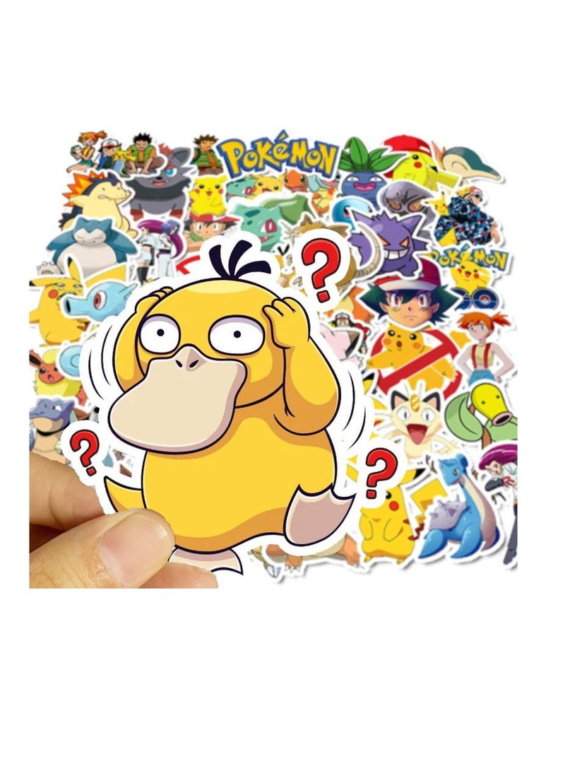 JOLLITY LLC Pokemon Anime Stickers Cartoon Waterproof Sunscreen Notebook Trolley Car Sticker Pikachu Psyduck Gengar Children Boys Girls Toys (50pcs) - Image 2