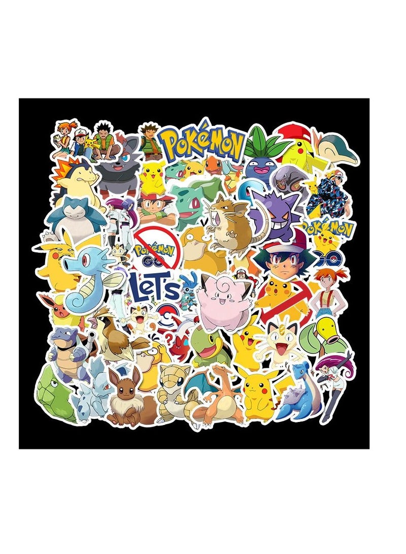JOLLITY LLC Pokemon Anime Stickers Cartoon Waterproof Sunscreen Notebook Trolley Car Sticker Pikachu Psyduck Gengar Children Boys Girls Toys (50pcs) - Image 3