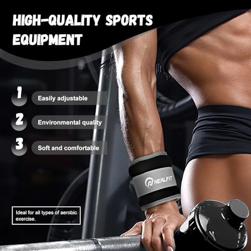 NEALFIT Ankle Weights for Men Women Kids, Leg Arm Wrist Weights with Adjustable Strap for Running, Gymnastics, Aerobics,Gym, Fitness (Black, 0.5 lb x 2 (1LB Pair)) - Image 5