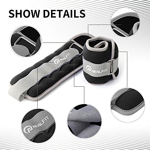 NEALFIT Ankle Weights for Men Women Kids, Leg Arm Wrist Weights with Adjustable Strap for Running, Gymnastics, Aerobics,Gym, Fitness (Black, 0.5 lb x 2 (1LB Pair)) - Image 3