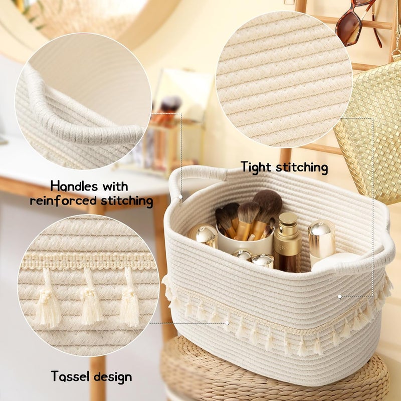 TeoKJ White Cotton Rope Baskets for Storage, Set of 3 Woven Laundry Baskets for Organizing and Storing, Blanket Basket for Living Room, Laundry, Bathroom, Shelves - Image 3