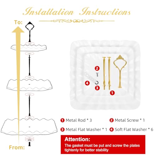 DAFURIET Dessert Cupcake Stand, 3 Tier Cup Cake Holder Tower for Tea Party/Birthday/Wedding, Plastic Tiered Serving Tray with Metal Rod, White - Image 4