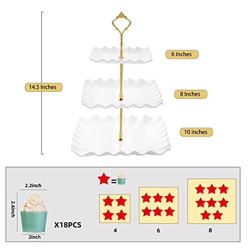 DAFURIET Dessert Cupcake Stand, 3 Tier Cup Cake Holder Tower for Tea Party/Birthday/Wedding, Plastic Tiered Serving Tray with Metal Rod, White - Image 3