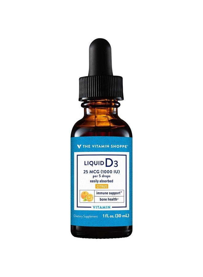 The Vitamin Shoppe فيتامين سائل D3 1000IU، يدعم صحة العظام والمناعة، يساعد في نمو الخلايا الصحية وامتصاص الكالسيوم، بنكهة الحمضيات، 1 أونصة سائلة من ذا فيتامين شوب - Image 1