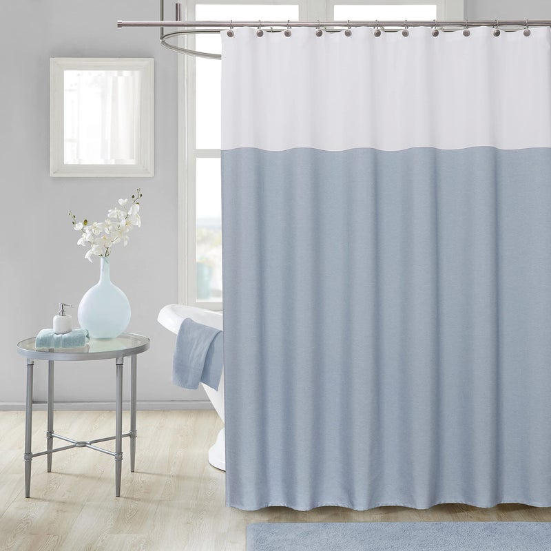 WEST LAKE Blue Off White Fabric Shower Curtain, Color Block Contemporary Bathroom DÃ©cor, Waterproof Bath Room Curtain, 12 Rust Proof Grommets Top for Hotel Spa Home,NO Hook,70''x72'' - Image 1