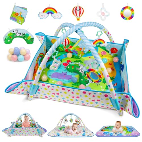 Dr.Rapeti DrRapeti Baby Play Gym Mat Animal Planet with Ball Pit Activity Gym Center Tummy Time Mat Thickened Mat Sensory Exploration Motor Skill Development for Newborn Infant Baby Toddler for 0 - Image 1