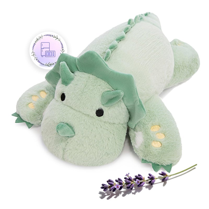 Kowsi Microwavable & 2 Lb Weighted Stuffed Triceratops Animals Plush - 16 Inch Heated Dinosaur Plushie For Warmth & Comfort - Light Green Dino Squished Pillow - Cute Soft Toy For Adults & Children - Image 1