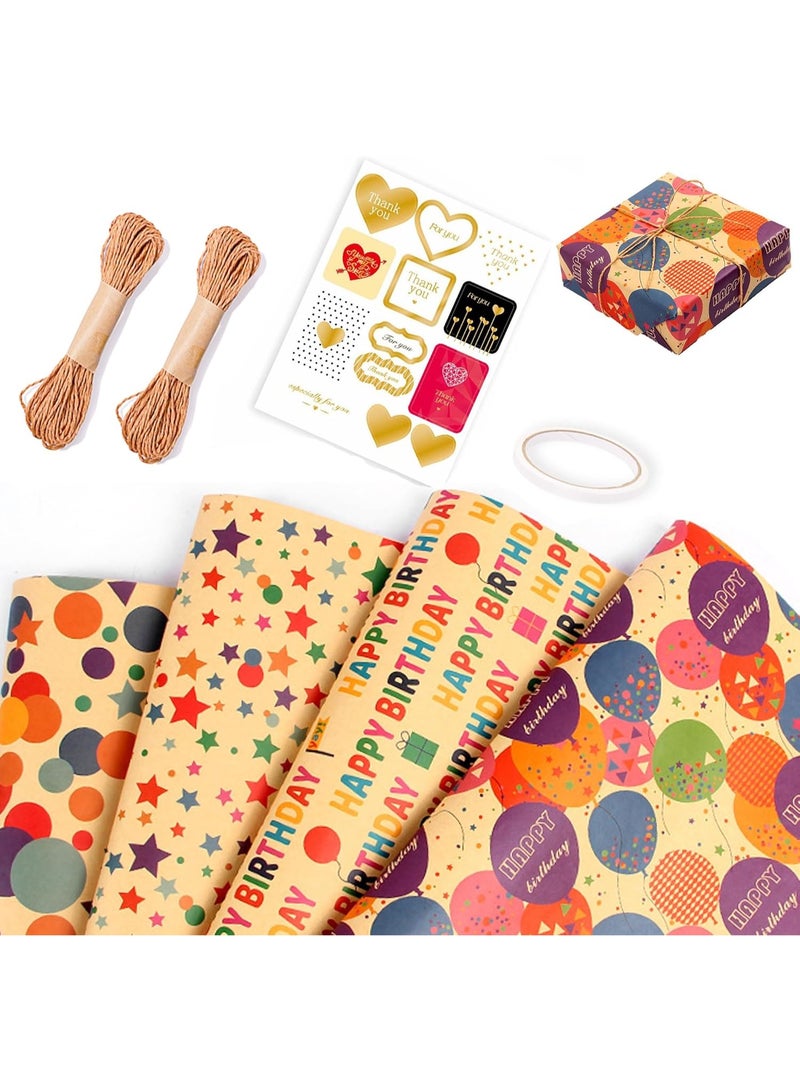 Tanyaz PARTY GO Birthday Wrapping Paper, Wrapping Paper Roll Girls Boys, Happy Birthday for Gift Decorations - Image 1