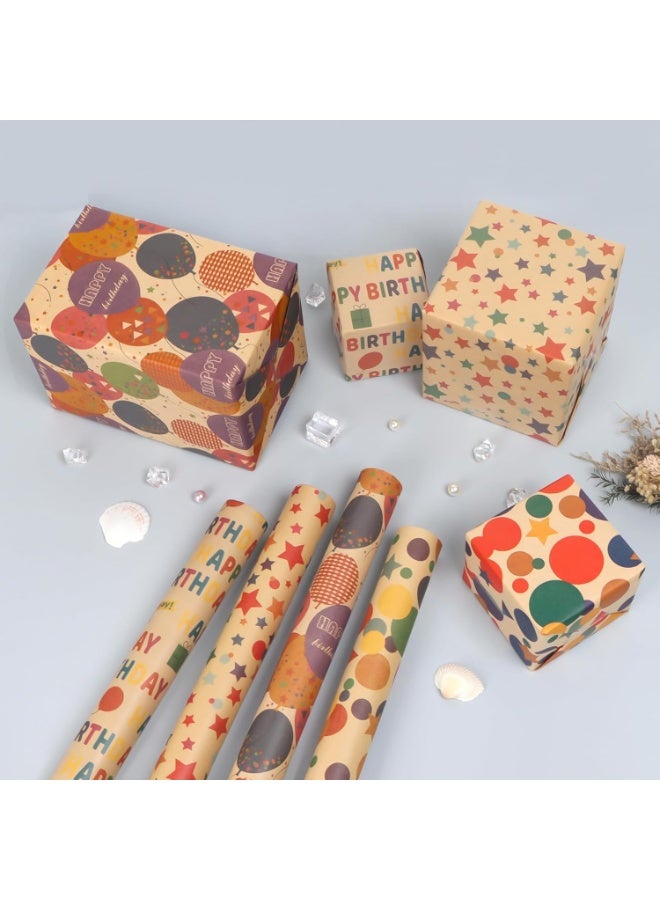 Tanyaz PARTY GO Birthday Wrapping Paper, Wrapping Paper Roll Girls Boys, Happy Birthday for Gift Decorations - Image 2