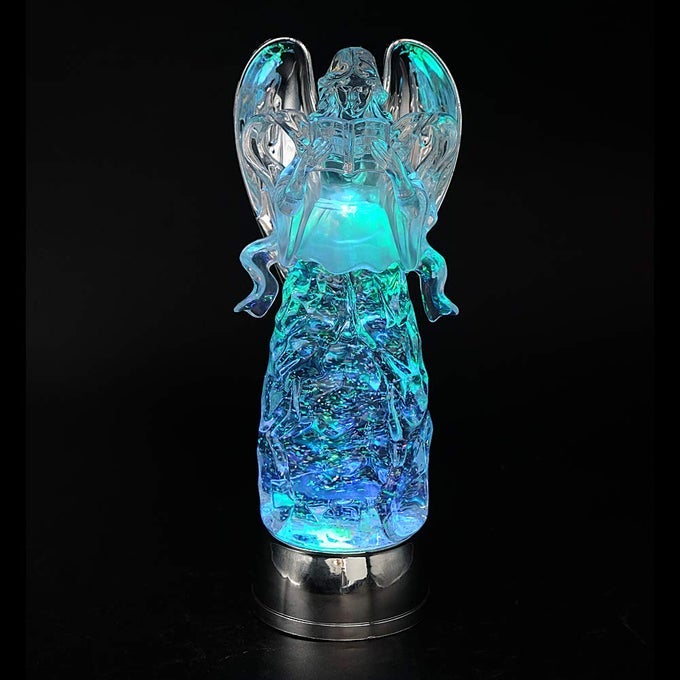 11 ANGEL SNOW GLOBE LANTERN BATTERY OPERATED WITH 6 HOUR TIMER COLOR CHANGING LED LIGHT READING ANGEL SWIRLING GLITTER WATER LAMP THANKSGIVING CHRISTMAS HOLIDAY DECOR GIFT