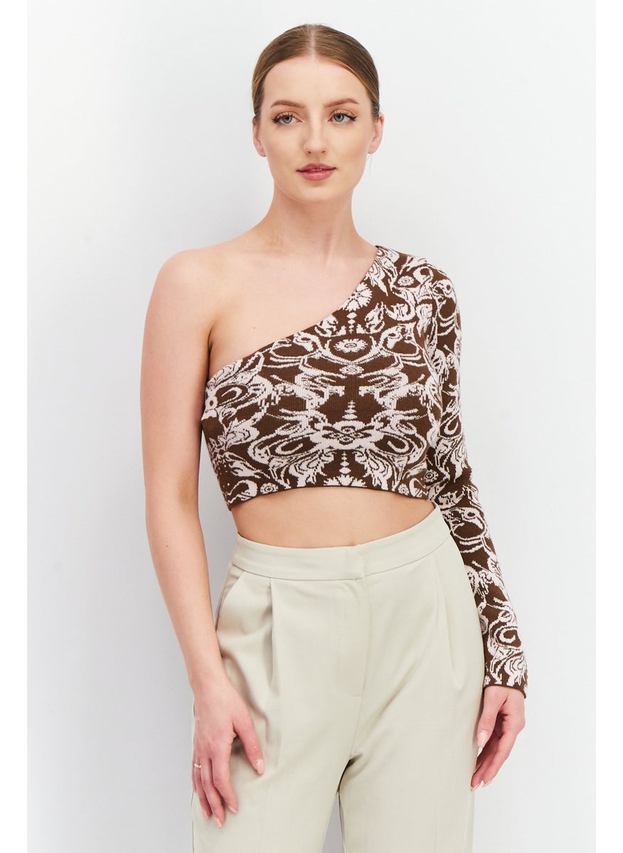 Women Asymmetrical Neck One Shoulder Crop Top, Brown - pzsku/Z33B02912E783E98DB686Z/45/_/1737641487/ea689f4f-3f08-44b6-a886-c03cefc4a080