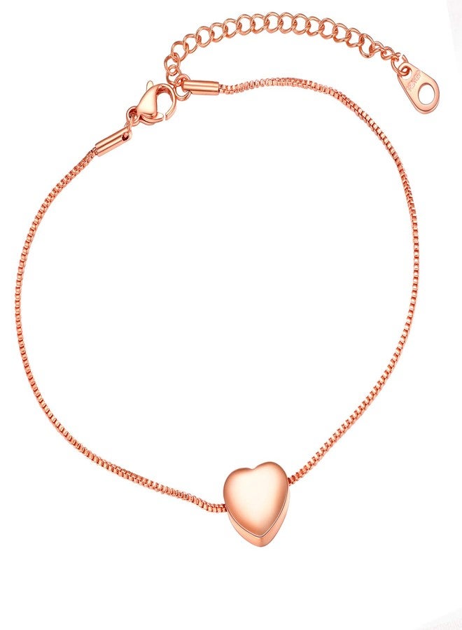 يو7 خلخال U7 ذهبي وردي للنساء، مجوهرات صيفية للقدمين حافيتين، سوار كاحل صغير على شكل قلب، طوله من 9 إلى 11 بوصة - Image 1