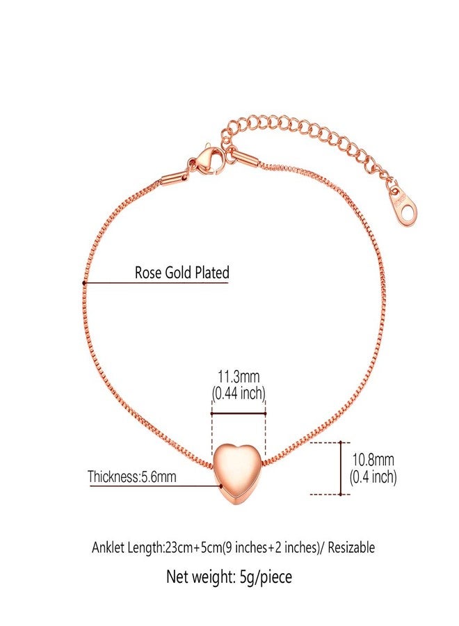 يو7 خلخال U7 ذهبي وردي للنساء، مجوهرات صيفية للقدمين حافيتين، سوار كاحل صغير على شكل قلب، طوله من 9 إلى 11 بوصة - Image 5