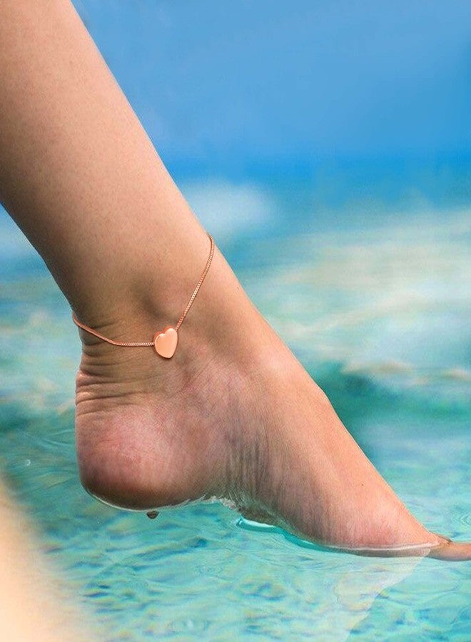 يو7 خلخال U7 ذهبي وردي للنساء، مجوهرات صيفية للقدمين حافيتين، سوار كاحل صغير على شكل قلب، طوله من 9 إلى 11 بوصة - Image 2