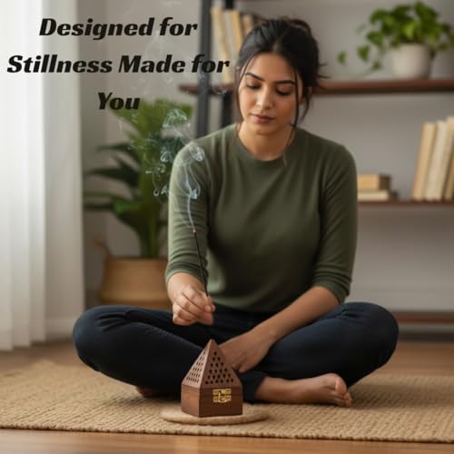Bless International Bless-International Traditional-Handmade-Burner Wooden-Incense-Stick-Holder Ash-Catcher-Stand for-Aromatherapy-Meditation-Yoga (5 Inch Temple Wooden Charcoal/Cone) - Image 4