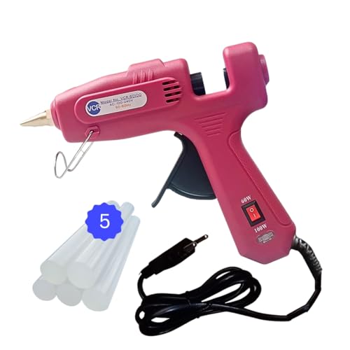VCR 60/100W Light Weight Hot Melt Glue Gun for DIY with ON/Off Switch - 60/100 Watts - Thin Nozzle for Precise Glue Output - Easy To Use Red Glue Gun + 5 Transparent - 11mm Glue Sticks - VCR 60100 - Image 1