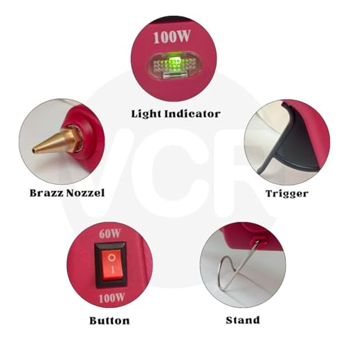 VCR 60/100W Light Weight Hot Melt Glue Gun for DIY with ON/Off Switch - 60/100 Watts - Thin Nozzle for Precise Glue Output - Easy To Use Red Glue Gun + 5 Transparent - 11mm Glue Sticks - VCR 60100 - Image 3