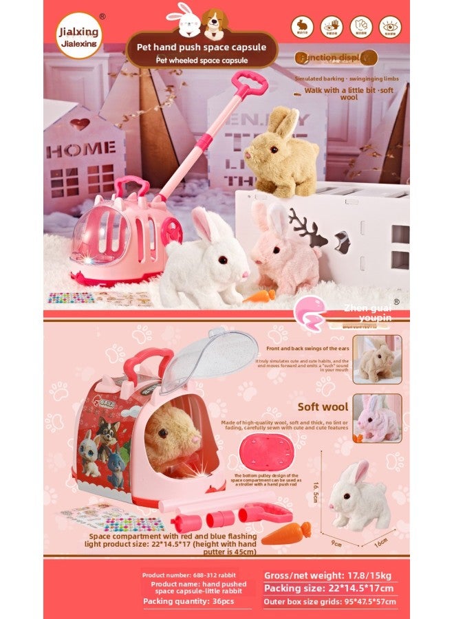 Jialixing Play House Electric Walking Sound Plush Dog And Rabbit Family Interactive Pet Satchel Space Capsule Toy-Color:688-312 Rabbits, 36 Pieces In 1 Box  - Image 1