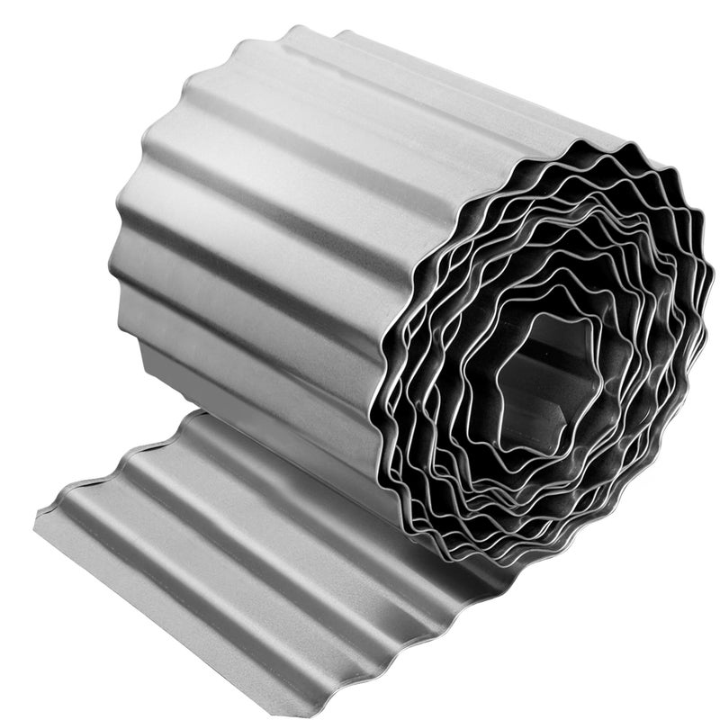 Worth Garden Wide-Corrugated Galvanized Steel Landscape Lawn Edging - 8" x 20' Flexible Sturdy Garden Long Strips of Metal Edging for Raised Flower Bed Tree Surrounds - Image 1