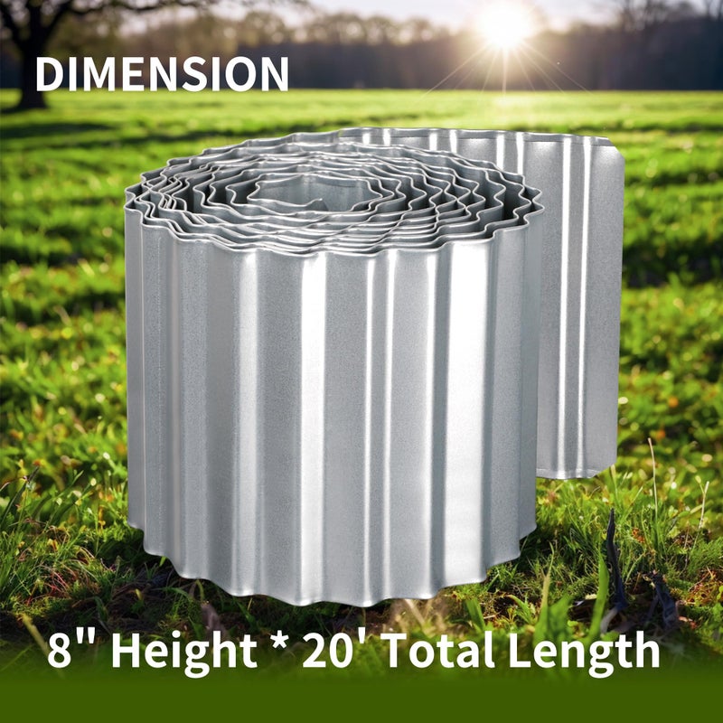 Worth Garden Wide-Corrugated Galvanized Steel Landscape Lawn Edging - 8" x 20' Flexible Sturdy Garden Long Strips of Metal Edging for Raised Flower Bed Tree Surrounds - Image 2