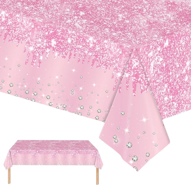 Mienocol 2pcs Pastel Pink Table Cloth Party Disposable Tablecloths,137 x274cm Shiny Glitter Diamond Pink Party Rectangular Dining Table Cover Baby Pink Tablecloths for Baby Shower,Wedding,Birthday Party Décor - Image 1