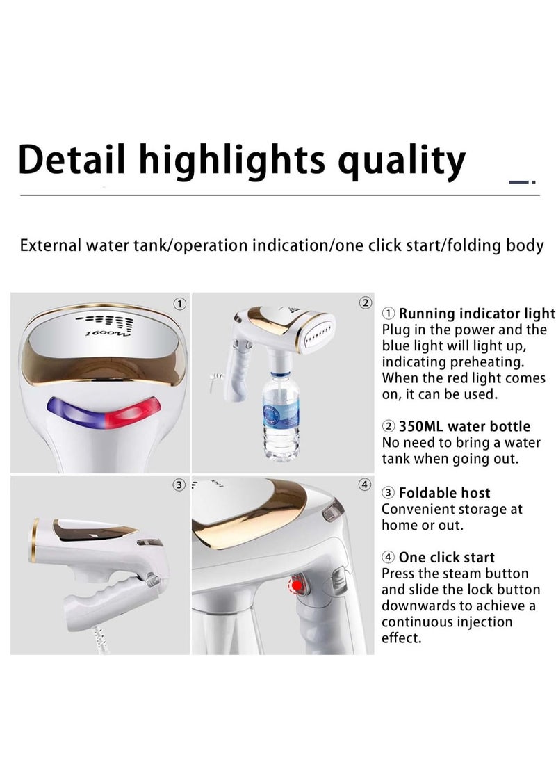 Generic Foldable Garment Steamer 1600W High-Power Handheld Steam Portable Foldable Travel Garment Steamer Three Speeds Adjustment Garment Steamers with Detachable 250ml Water Tank Fast Heat Up in 20s  - Image 5
