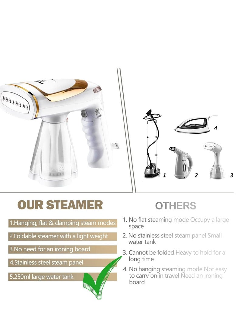 Generic Foldable Garment Steamer 1600W High-Power Handheld Steam Portable Foldable Travel Garment Steamer Three Speeds Adjustment Garment Steamers with Detachable 250ml Water Tank Fast Heat Up in 20s  - Image 3
