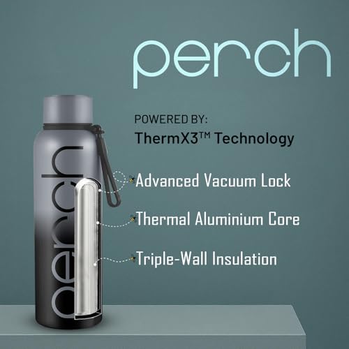 Perch Zion Hot and Cold Steel Water Bottle 720 ml, ISI Certified, Vacuum Insulated | for School, Gym, Office, Home | Leak Proof, BPA-Free | Flask for Kids, Men and Women | Cloud Black - Image 2