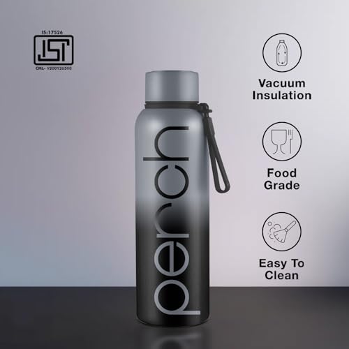 Perch Zion Hot and Cold Steel Water Bottle 720 ml, ISI Certified, Vacuum Insulated | for School, Gym, Office, Home | Leak Proof, BPA-Free | Flask for Kids, Men and Women | Cloud Black - Image 4